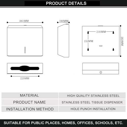 Comercial Paper Towel Dispenser Wall Mount, Stainless Steel Hand Towel Dispenser with Lock, Trifold/C Fold Paper Towel Holder for Bathroom Kitchen Office Public Places, Large Capacity Tissue Holder - color: Brushed Silver