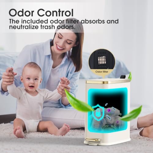 CEROELDA Small Bathroom Trash Can with Lid-5L/1.3 Gal-Soft Close Lid-Beige - color: Beige, size: 1.3 Gallon