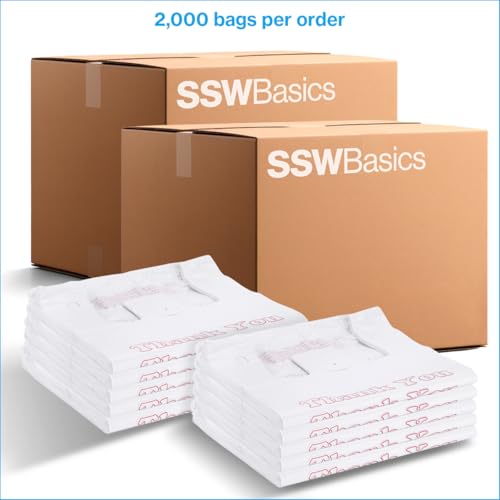 SSWBasics White Thank You Bags Case of 1000-11 ½” x 6" x 21" - Thickness .48mil HDPE- Standard Supermarket Size, Perfect for Grocery, Retail, Convenience Stores, Take-Out and Home Use (Pack of 2) - size: 1000 Count (11.5" x 6" x 21") (Pack of 2)