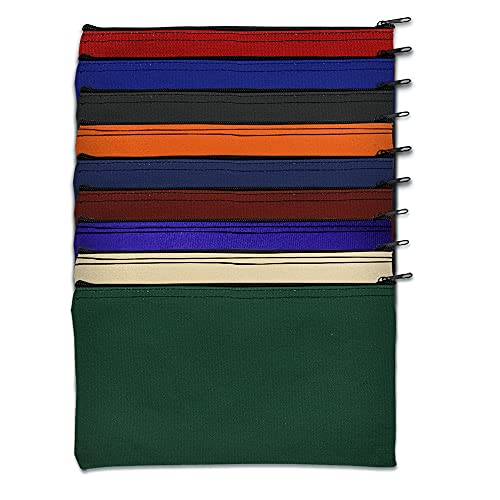 14 oz Black Canvas Zipper Bags 12 x 8 Inch – Heavy Duty Reusable Deposit & Utility Pouch – Pack of 7
