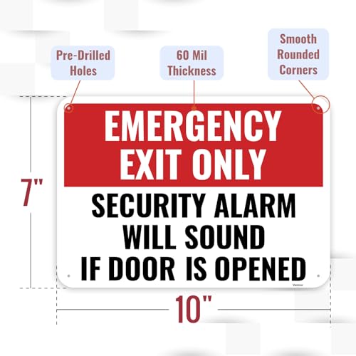 2PC Emergency Exit Only Sign, 10 x 7 Inches - Aluminum - Security Alarm Will Sound If Door Is Opened - color: 10" x 7"