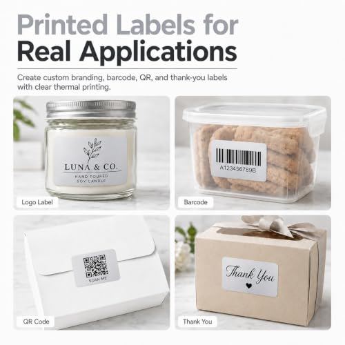 Metallic Silver Thermal Labels 2 × 3 Inch Vinyl Stickers 200 PCS - color: Matte Silver, size: 2 × 3 Inch