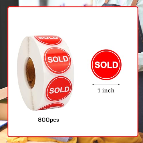800 PCS Sold Stickers 1 Inch Self-Adhesive Round Red - color: 1 Inch