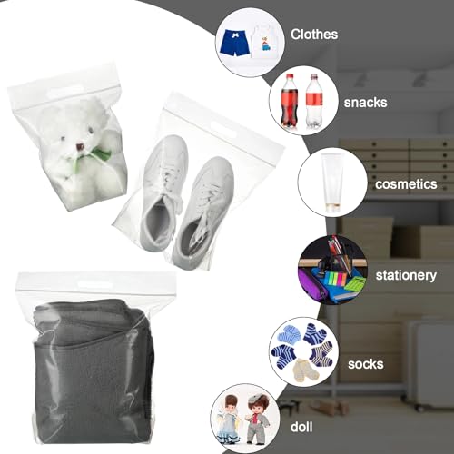 Clabby 60 Pcs Clear Zipper Storage Bags Plastic Transparent Expandable Bottom Bag with Carry Handle for Holding Clothes, Food, Crafts (8 x 8,10 x 10,12 x 12 Inch) - size: 8 x 8 Inch, 10 x 10 Inch, 12 x 12 Inch