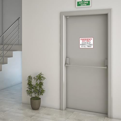 Emergency Exit Only Signs Sticker,Self Adhesive UV, Weather, Scratch, Water & Fade Resistant Door Must Remain Closed At All Times sign for Business, Schools, Offices, Storage Rooms, Hospitals - color: Emergency Exit Only145