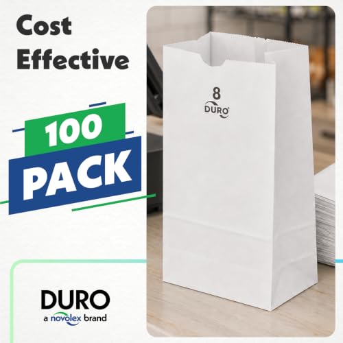 Duro 51028 8# White Paper Lunch Bags, 6.12 x 4.12 x 12.43 In, 100 Ct - size: 8#