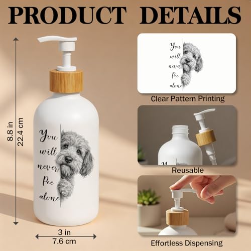 Goldendoodle Dog Bathroom Soap Dispenser, Goldendoodle Lover Gifts Glass Hand Soap Dispenser with Pump, Funny Dog Refillable Handsoap Liquid Bottle for Bathroom Countertop - color: Funny Goldendoodle