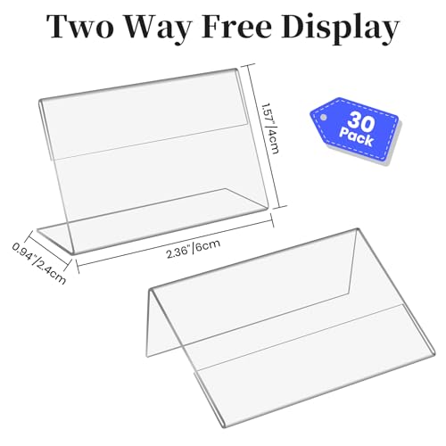 Daletu Mini Acrylic Sign Holders, Acrylic Food Sign Label for Party Buffet - size: 30PCS 2.36" X 1.57"(6X4)