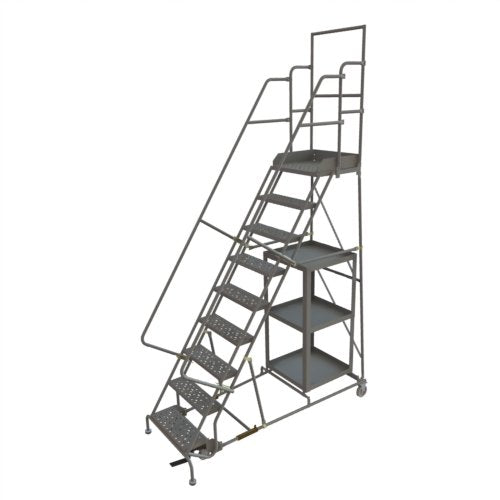 Tri-Arc KDSP109246 9-Step Stock Picking Industrial & Warehouse Steel Rolling Ladder with Perforated Tread - size: 9-Step, style: Perforated Tread