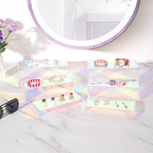 6-Pack Iridescent Acrylic Display Risers, Rainbow Rectangular Set - color: Iridescent-6pcs