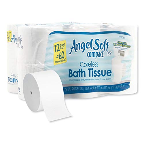 Georgia-Pacific Angel Soft Professional Series Compact Premium Embossed Coreless 2-Ply Toilet Paper by GP PRO 1937300 12 Rolls Per Case White - size: 12 Count (Pack of 1)