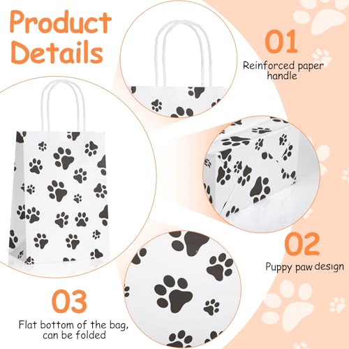 Geyoga 100 Pcs Dog Paw Print Gift Bags with Handles Bulk Goodie Bags