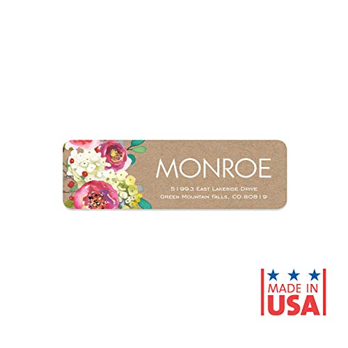 Kraft Faux Look Floral Rolled Address Labels/Roll of 250 Personalized Address Labels/Designer Return Address Stickers in Elegant Plastic Dispenser - size: 250 Labels, style: Kraft Faux Look