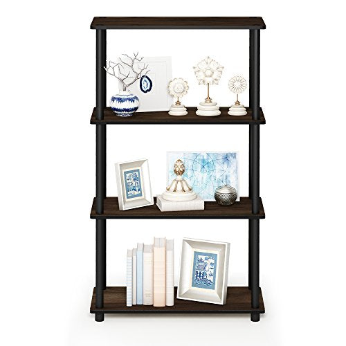 Furinno Turn-N-Tube Toolless 4-Tier Storage Shelves, Columbia Walnut - color: Columbia Walnut/Black, size: 4-Tier Round Tube