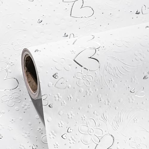 LeZakaa Wedding Kraft Wrapping Paper Roll, Doves Flowers 3D Embossed & Silver Foil Hearts Design Party Gift Wrap for Wedding Bridal Shower Anniversary Mothers Day Birthday,Mini Roll,17 In x 16.4 Ft - color: Silver hearts, size: 17 in x 16.4 ft