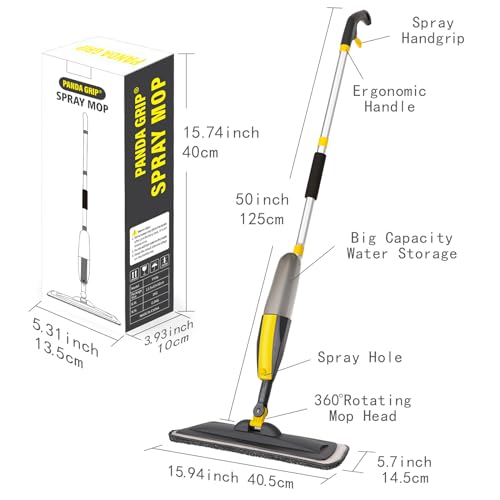 Wet Spray Mop for Floor Cleaning with 14 oz Bottle & 3 Microfiber Pads - color: 05-grey & Yellow