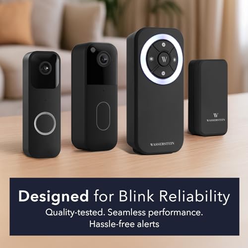Wasserstein Doorbell Chime Compatible with Blink Video Doorbell (1st Gen & 2nd Gen) - Complete Blink Doorbell Chime Kit - Wired Transmitter with Doorbell Receiver (1-Pack, Black)