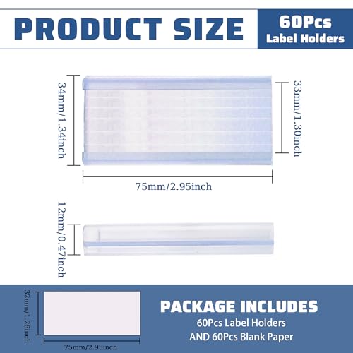 60 Pcs Wire Shelf Label Holder, Metro Shelf Clips with Paper Inserts - color: 3 X 1.3in