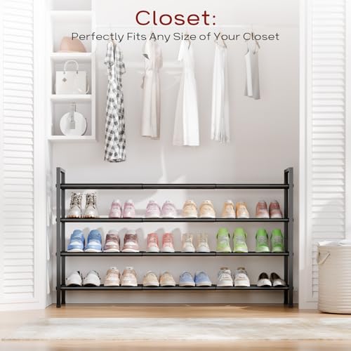 Bumusty 4 Tier Long Expandable Shoe Rack for Closet, Black - color: Black, size: 4-tier