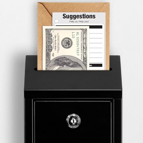 EIENHOSHI Metal Donation Box with Lock, Wall Mounted, Suggestion Box with 4 Iron Keys, Black, Cash Drop Box with Slot, 1-Pack - color: Black