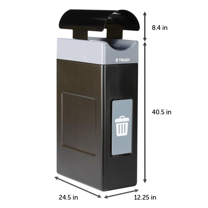 Commercial Zone Avante™ Series Made in The USA, Black Trash Container, 30-Gallon Narrow, Gray Trash Panel, Gray Lid, Black Canopy, Liner Included