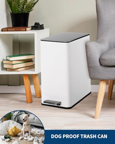 GarveeTech Slim Trash Can, 4 Gallon/15 L Kitchen Garbage Can with Soft Close Lid & Removable Inner Bucket, Small Narrow Recycling Bin for Bathroom, Living Room, Office, White - color: White