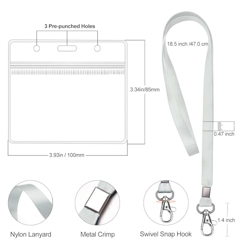 Clear Horizontal ID Badge Holder with Lanyard, Gray, 6PCS - color: Gray - 6pcs