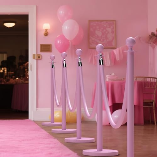 kaiyomi 4Pcs Stanchions and Velvet Ropes, Crowd Control Barriers (Pink) - color: Pink (Ball), size: Ball Dec