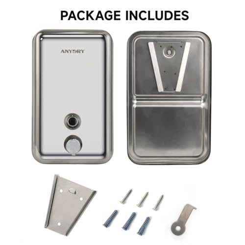 anydry Commercial Soap Dispenser Wall Mount, Polished Stianless Steel Finish Manual Liquid Soap Dispenser - 37oz (1100ml) Model AD1003