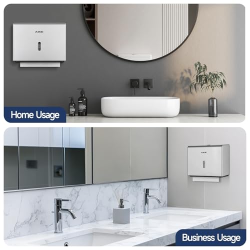 AIKE 200-Sheet Multifold Paper Towel Dispenser,No-Drill Wall Mount,Silver - color: Silver