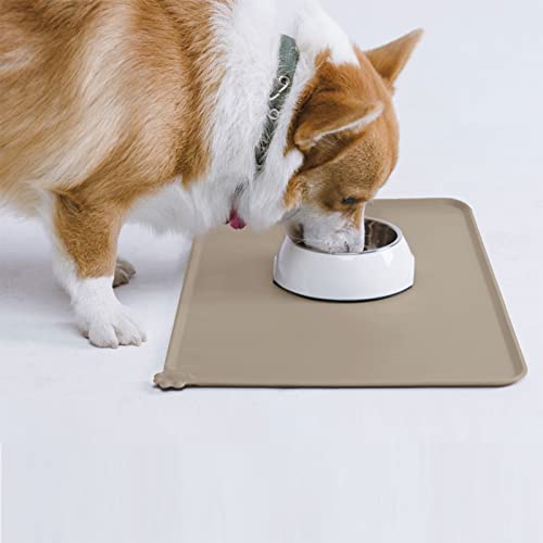 AUDWUD Waterproof Silicone Pet Feeding Mats,Anti Slip Dog Food Bowl Pad - color: Adobe Brown, size: 24" x 16"