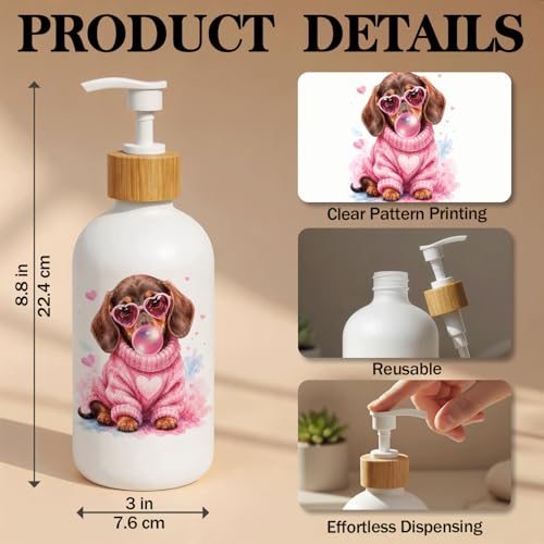 Pink Dachshund Glass Soap Dispenser with Pump - color: Pink Dachshund