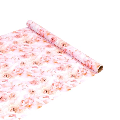 Pink Flower Wrapping Paper, Reversible Pink Wave Point Baby Girl Women Wrapping Paper Gift Wrap for Birthday, Valentines, Mothers day, Graduation, Wedding, Fathers day, Baby Shower (17in x 32.8ft) - color: Pink Floral