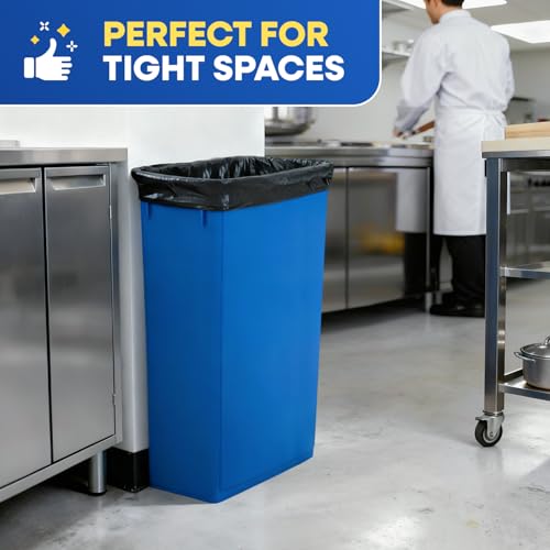 PLASTIC PRINCE 23 Gallon Slim Trash Can Kitchen, Commercial Tall Trash Bin Narrow, Rectangular Slim Jim Skinny Garbage Can for Home Garage Office Restaurant, Blue - style: Blue Can