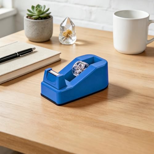 Compact Office Desk Clear Tape Dispenser, Fits Standard 1-Inch Core, Cobalt