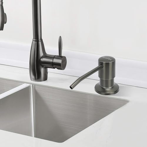 Soap Dispenser for Kitchen Sink: Built-in Pump Countertop Dish Soap Dispenser with Refillable Bottle - color: Matte Gray