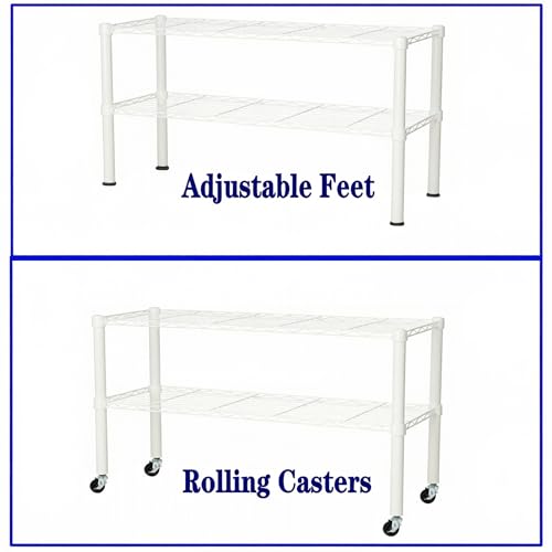 Standing Shelving Units on Casters, 36"W x 14"D x 20"H Metal Storage Rack - color: White, size: 2-Tiers