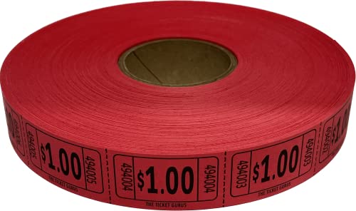 The Ticket Gurus-roll of 2000 1.00 Red Tickets Single Roll Consecutively Numbered Raffle Tickets