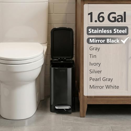 mVm Bathroom Trash Can, 8+1.6 Gal Slim Kitchen Trash Can with Lid, Small Garbage Can with Removable Bucket (Matt Black+Mirror Black) - color: Black, size: 8+1.6Gal