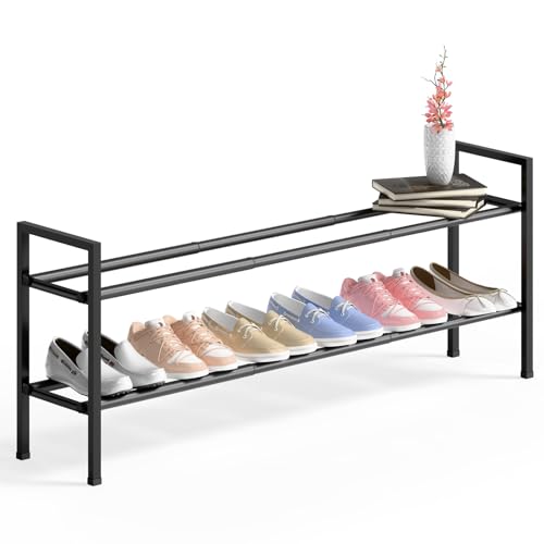 Bumusty 2 Tier Long Expandable Shoe Rack for Closet, Black - color: Black, size: 2-tier