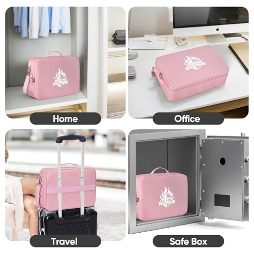 BALEINE Fireproof Document Box with Lock, Waterproof Fire Safe File Bag - color: Pink