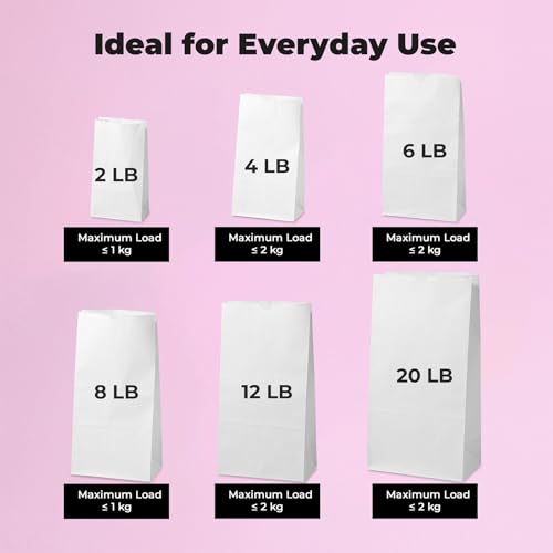 Fit Meal Prep 125 Pack 20 lb Large White Paper Bags, 16 x 8 x 5.5” Durable Blank Paper Bags Bulk for Packing, Delivery, Take Out, Grocery, Retail Shopping, Premium Big Size Sacks for Shopping - style: White-125 Pack