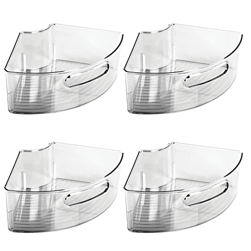mDesign Plastic Lazy Susan Cabinet Storage Bin with Front Handle for Kitchen Countertop, Pantry, Shelf, Fridge Organization - Hold Food, Drinks, Snacks - Ligne Collection - 4 Pack - Smoke Gray - size: (Pack of 4)