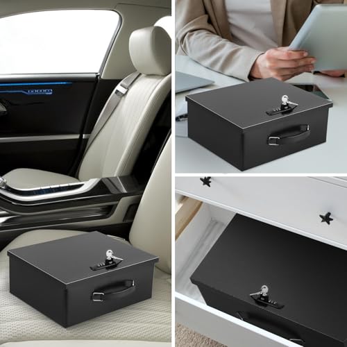 Dalmbox Fire Resistant Document Lock Box Safe Dual Key & Combo, Black - color: BLACK DUAL LOCK, size: X-Large