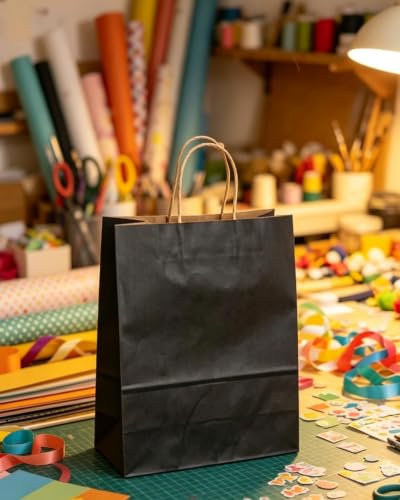 qiqee 30-Packs Black Gift Bags with Handles Bulk 13''x5 x10 Large Size Kraft Party Paper Bags - size: Large-30 count