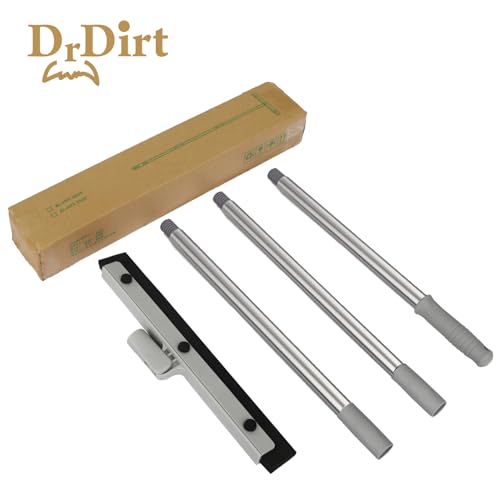 DrDirt 14-Inch Floor Squeegee with Long Handle, Dual Foam Blades