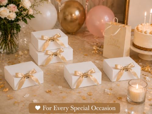 Xylitic Small Gift Boxes with Lids, White Gift Boxes with Ribbon, 10 Pack
