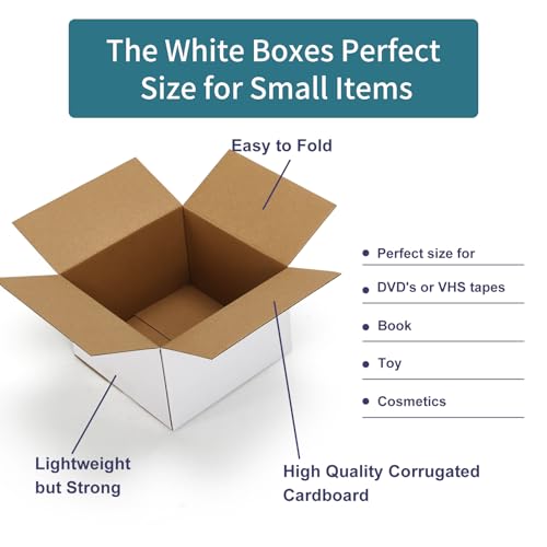 Shipping Boxes 6x6x4 Set of 25, White Corrugated Cardboard Box for Mailing Business Packaging - size: 6x6x4 Inches