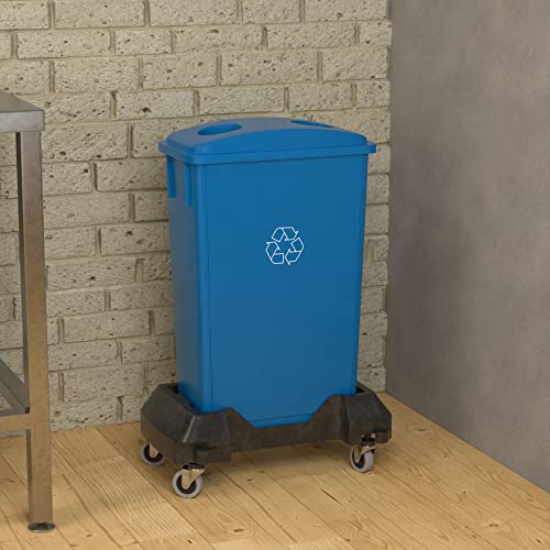 23 Gallon Blue Recycle Slim Jim Trash Can with Bottle Slot Lid and Dolly - color: Blue Recycle, size: With Wheels, style: Bottle Slot Lid