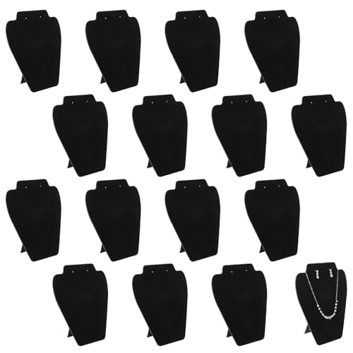 16 Pcs Black Velvet Necklace Display Stand Set, Foldable Jewelry Easel Mannequin Bust Holder for Selling and Shows, Store Home Organizer, 7.38 x 8.25 Inches